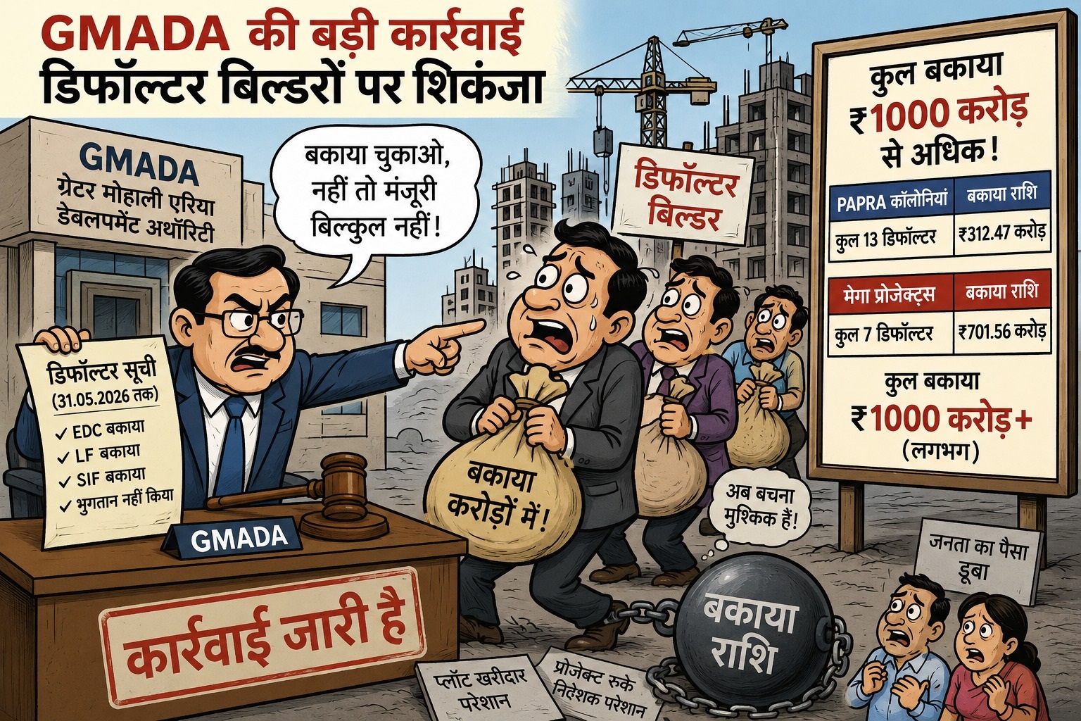 GMADA की बड़ी कार्रवाई: डिफॉल्टर बिल्डरों पर शिकंजा, 1000 करोड़ से अधिक बकाया मोहाली