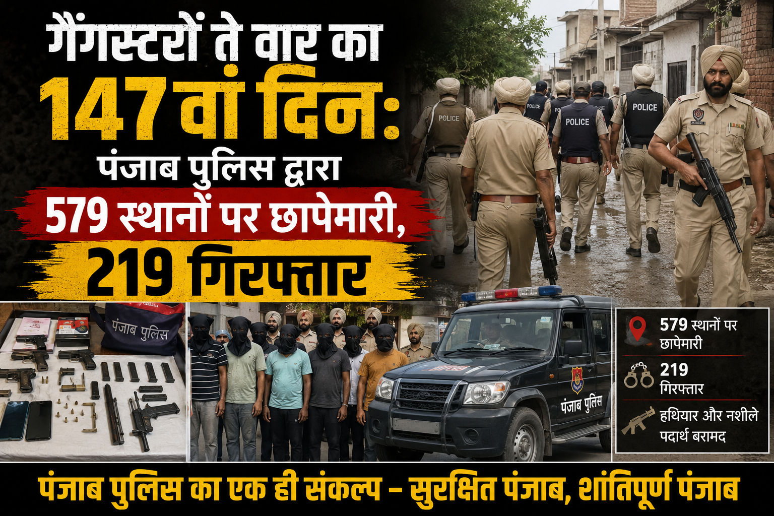 Chandigarh: गैंगस्टरों ते वार का 147वां दिन: पंजाब पुलिस द्वारा 579 स्थानों पर छापेमारी, 219 गिरफ्तार