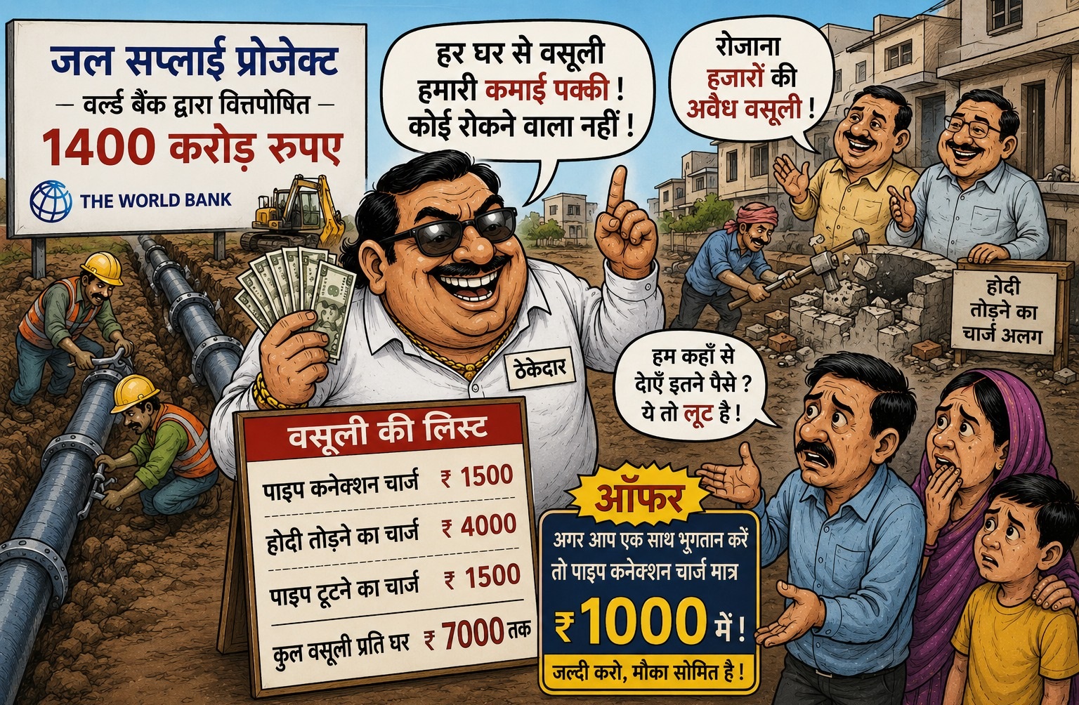 कारपोरेशन ठेकेदारों ने जल सप्लाई प्रोजेक्ट बनाया कमाई का साधन, हर घर से कनेक्शन के नाम पर 6000 तक वसूली, अफसरों की अनदेखा या कुछ और